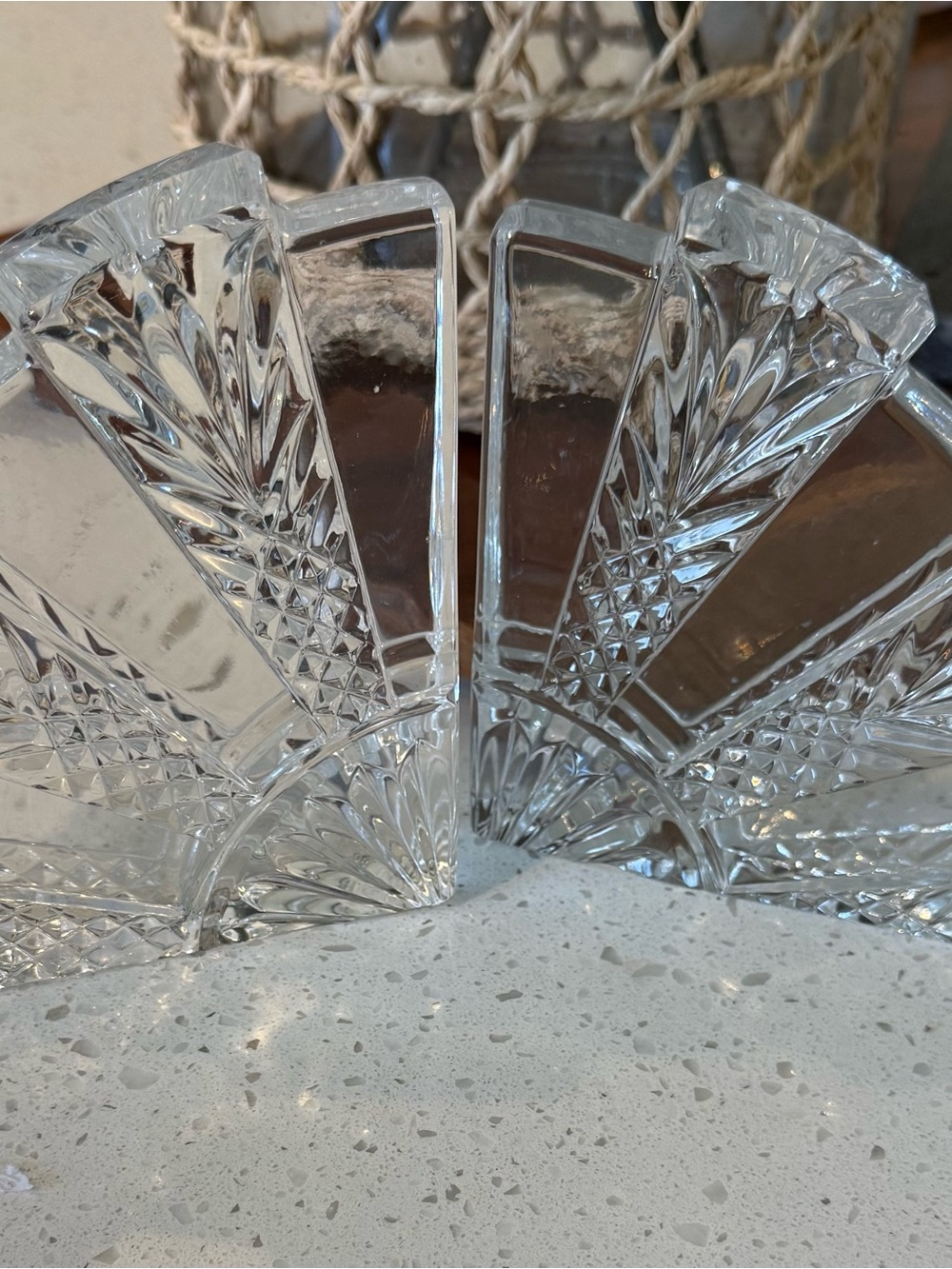 2 Waterford Dorset Crystal Bookends Crystal Quadrant Fan Pair Clear Heavy Decor